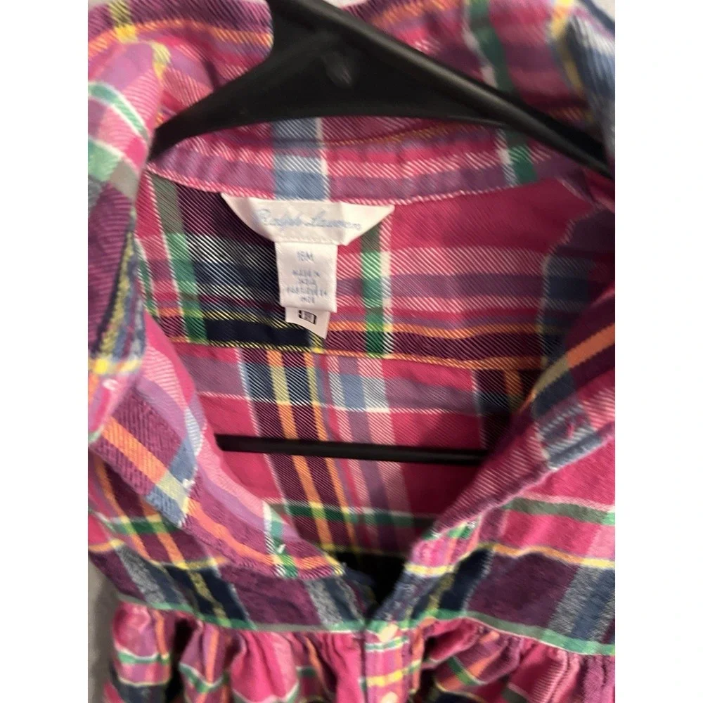 Ralph Lauren Girls Plaid Button Down Dress‎ Size 18 Months